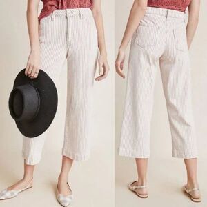 Paige Sz 29 Petite Nellie Culotte In Blossom Pink Stripe Cropped Wide Leg Jeans